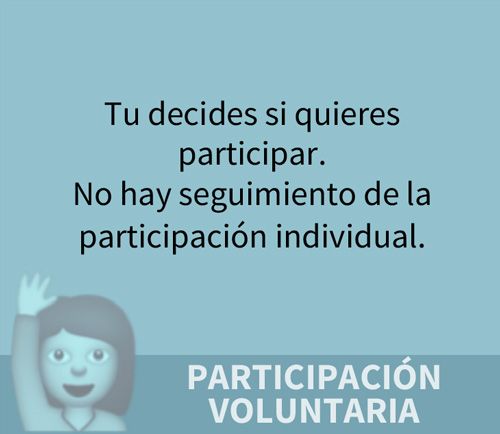 PARTICIPACIÓN VOLUNTARIA. Tu decides si quieres participar. No hay seguimiento de la participación individual.
